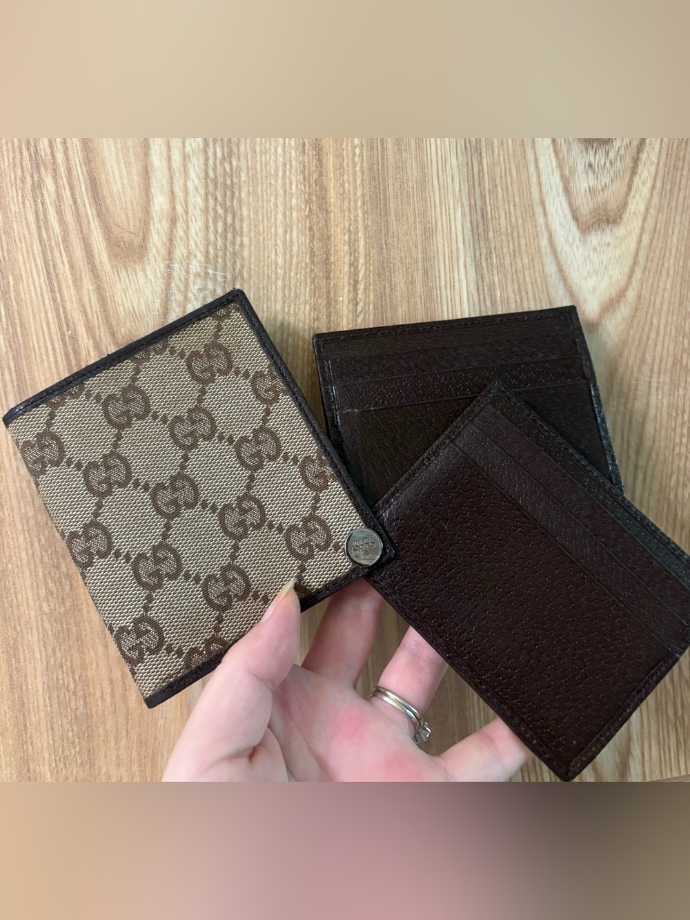 Authentic GUCCI Gucci Card Wallet Canvas Leather Rare